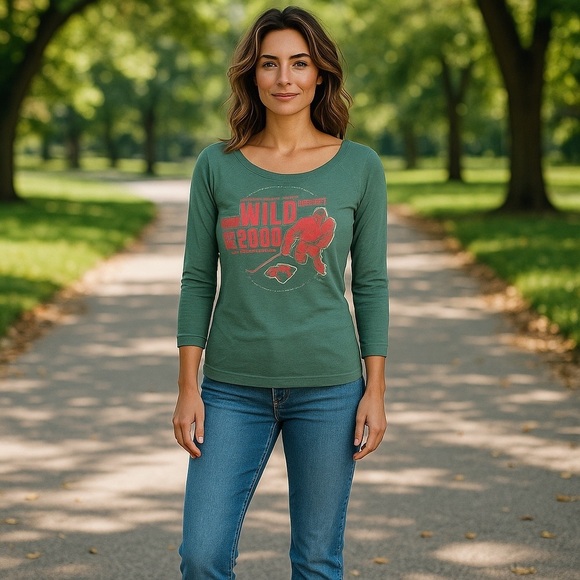 NHL Women’s Size 7/9 Green/ Orange Minnesota Wild Hockey Long Sleeve Jersey - Picture 1 of 5